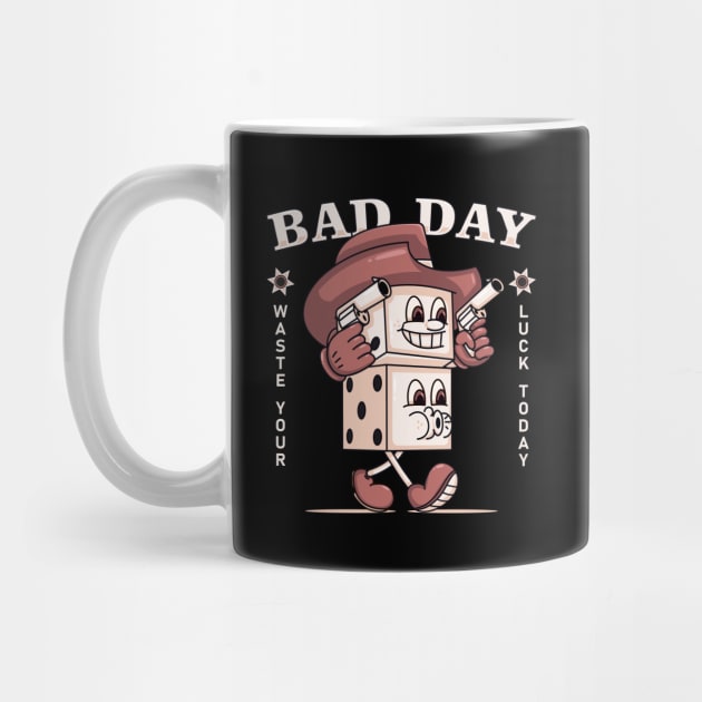 Bad day, retro cartun dice cowboy mascot by Vyndesign